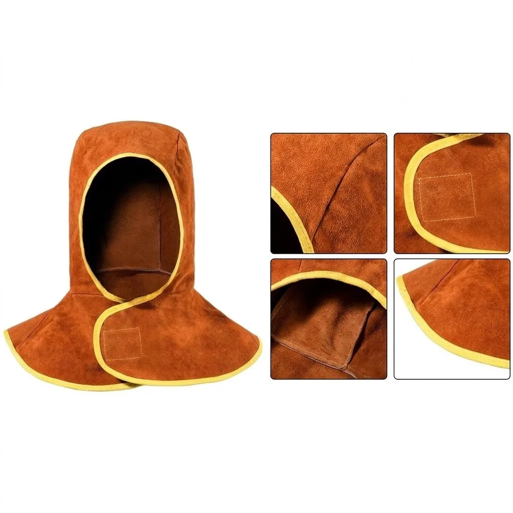 Cowhide Leather Welding Hood for Welder Cap Featuring Flame Resistant Full Coverage with Neck and Shoulder Drape