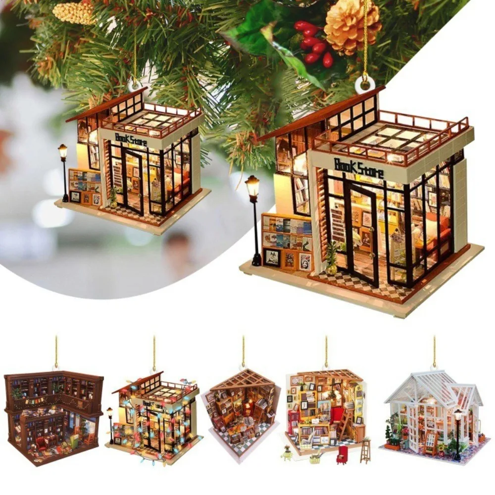 Nowy wisiorek na choinkę 2D akrylowy DIY półka na książki wisiorek miłośnicy książek Navidad XMAS Decor wiszący Noel