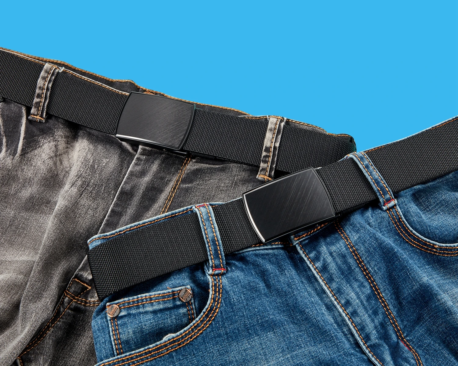 Herren-Gürtel, groß und breit, schwarz, dehnbar bis 180 cm / 71 Zoll, mit Schnappverschluss, einfach zu verwenden, zum Anpassen auf die gewünschte Länge zuschneidbar. – Detail 2