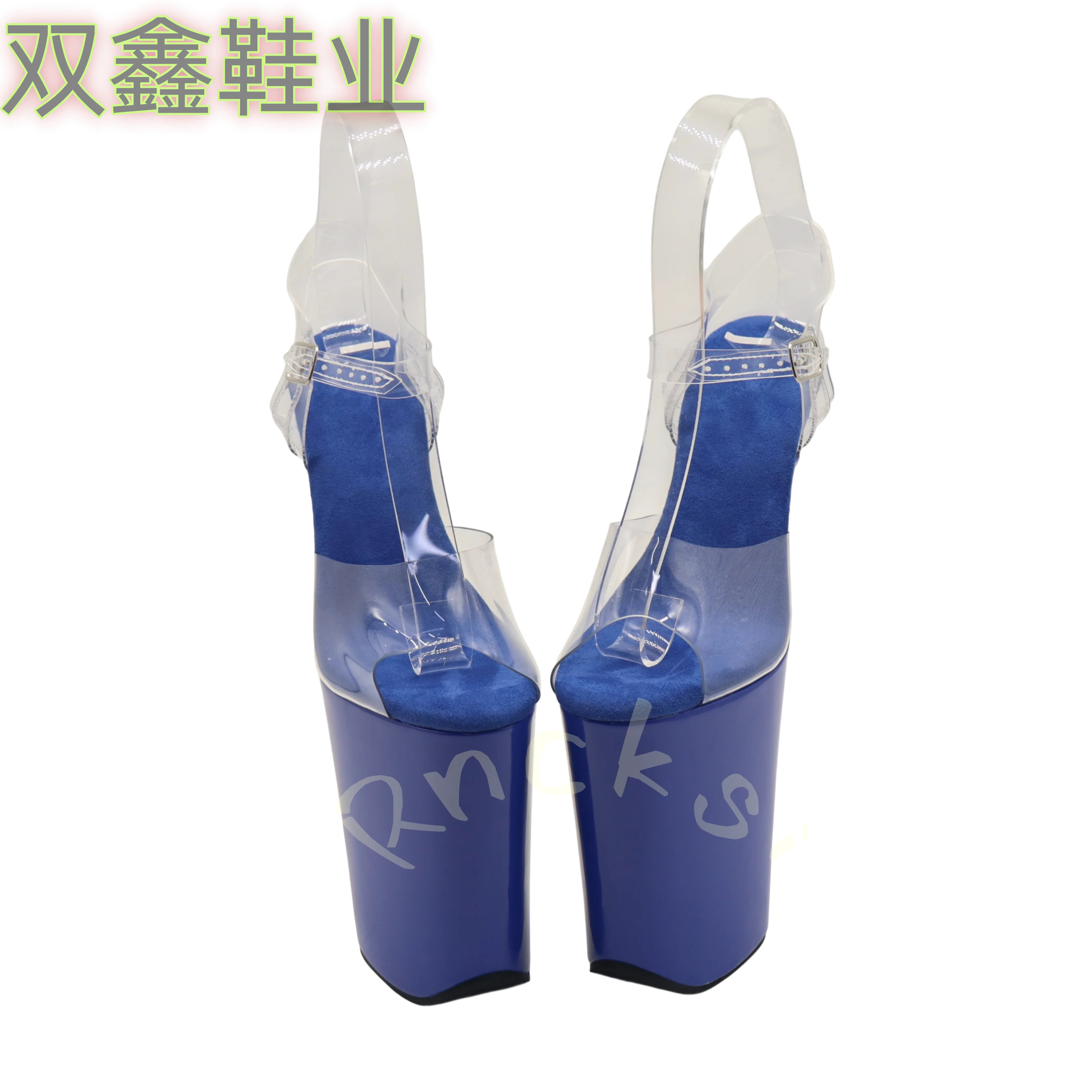 Womens 23cm/9Inch Blue Clear Ankle Strap Buckle Open Toe Platform Stiletto Sandal Stripper Pole Dance