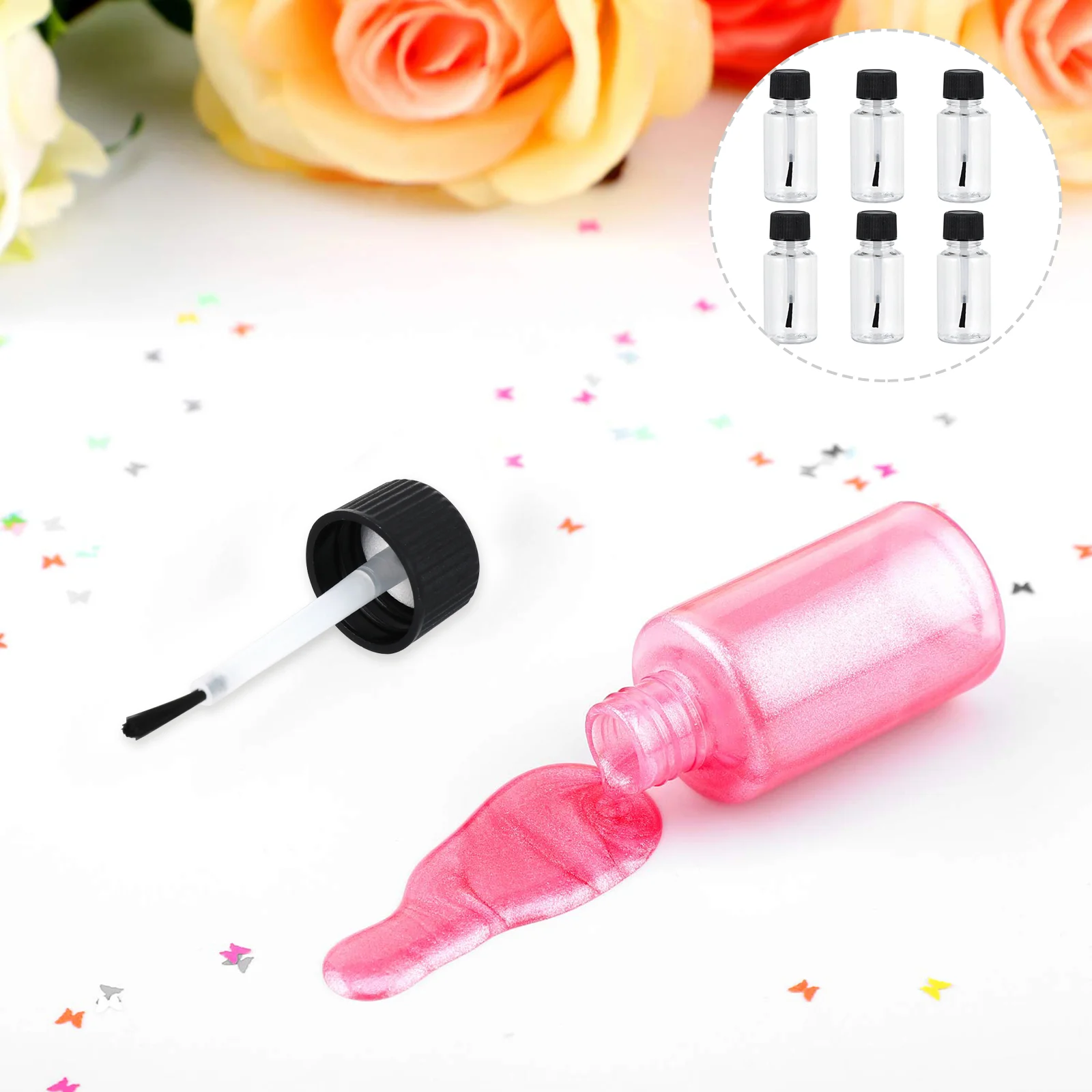 6 Pcs Pack Empty Nail Polish Bottle Travel Gel The Pet Bottles with Brush Transparent