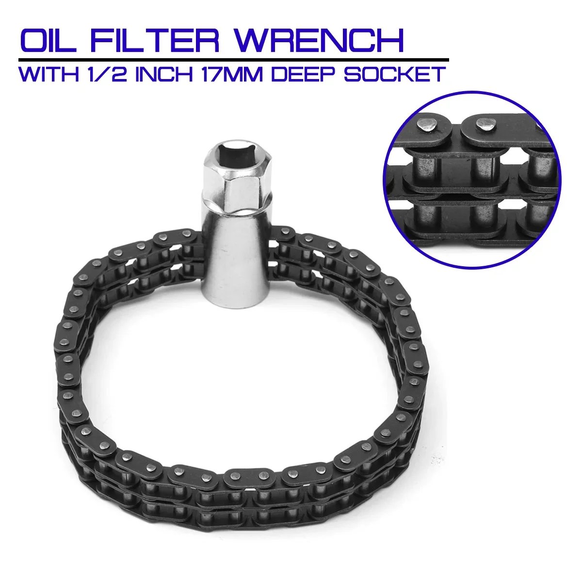 Oil Filter Wrench With 1/2 inch 17mm Deep Socket Key Chain Type for Most Cars And Light Trucks Separate Very Fast