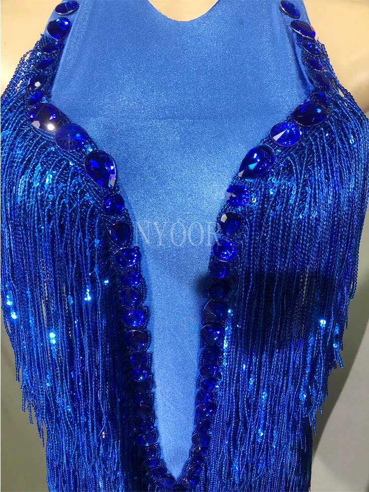 Sparkly Rhinestones Sequins Tassel Leotard Women Nightclub Outfit Singer Dancer Costume Stage Wear Sexy Performance Bodysuit