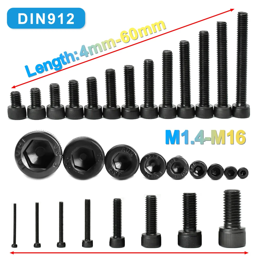 M2M3M4M5M6M8M10M12M14M16 DIN912 Hex Socket Bolts Black Metric Threaded Hexagonal Carbon Steel Grade 12.9 Machine Screws DIY Bolt image 4