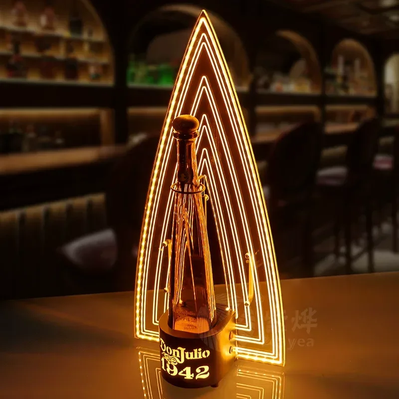 Acrylic LED Light-Up Liquor Base - Rechargeable Champagne Display Stand with Warm Yellow Glow for Bar & KTV