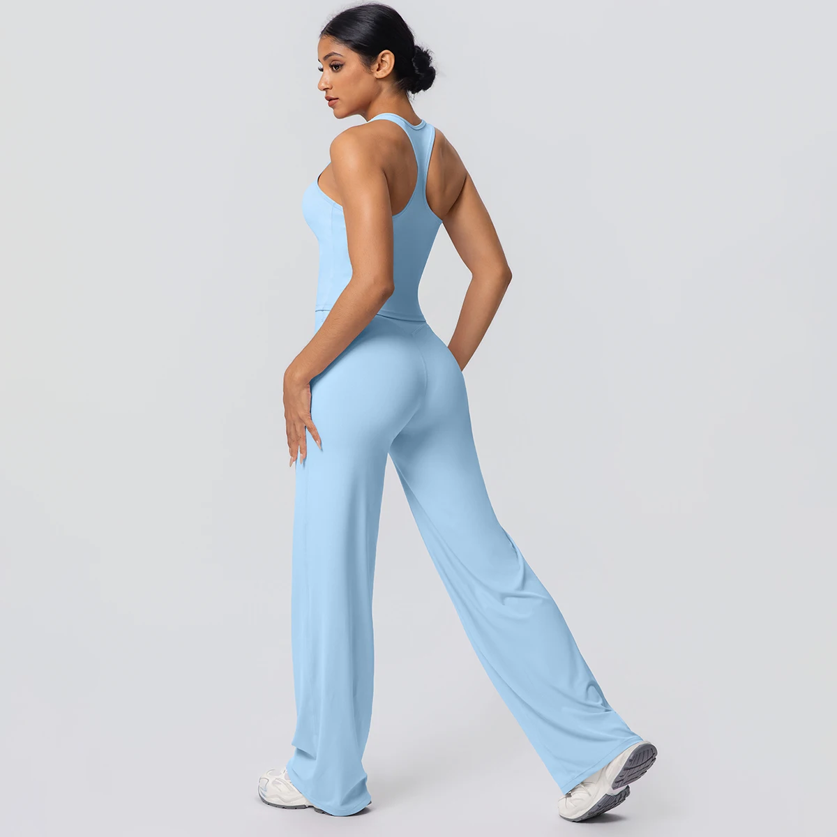 Frauen Sport Yoga Set Gym Schnell Trocknend Pfirsich Butt Yoga Hosen Einfarbig Schlank Schöne Zurück I-förmigen weste Yoga Set – Detail 34