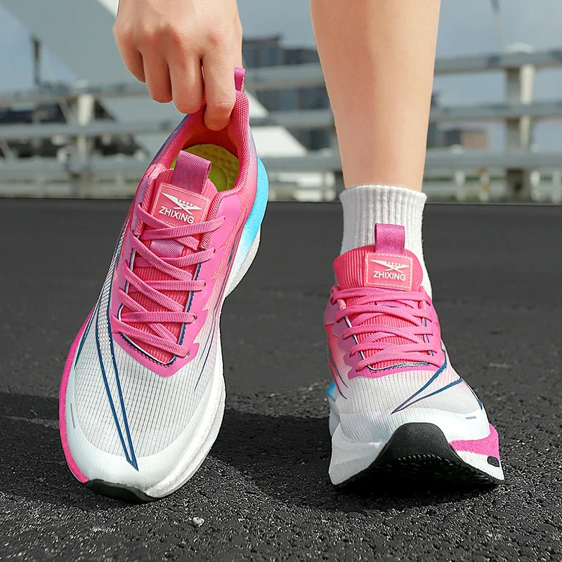 2026 New Plate Running Shoes Breathable Mesh Sneakers Lightweight Shock Elastic Sole Marathon Race Training Sports Footwear