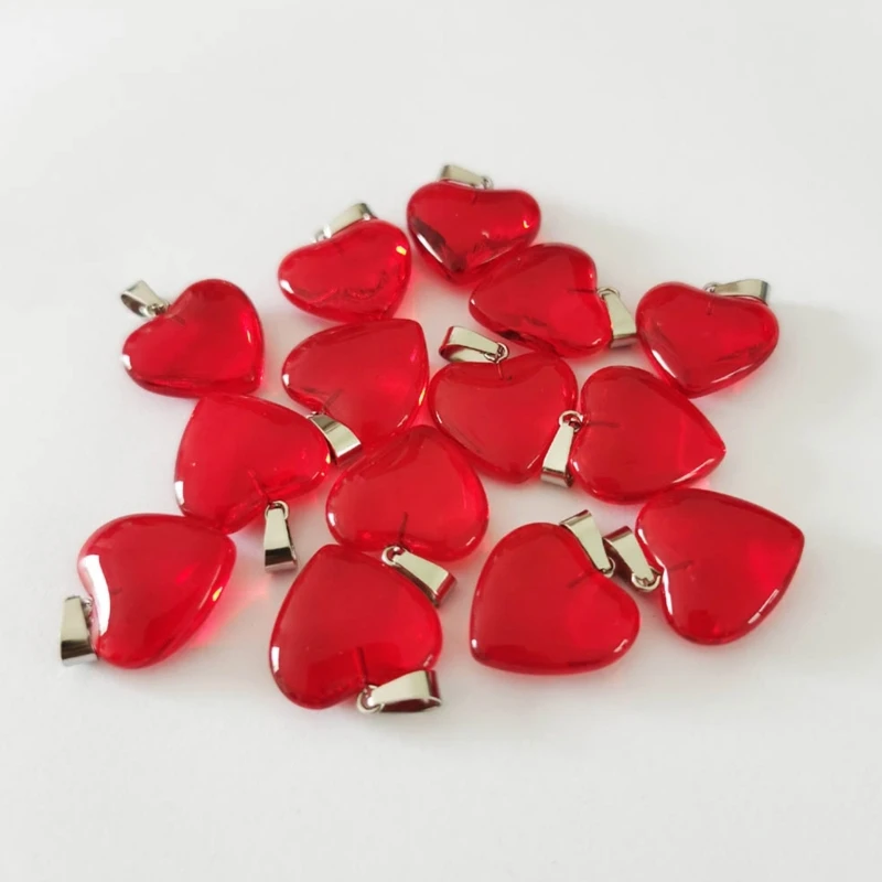 Glass Heart Pendants Red Heart Charm Dangle for DIY Valentine’s Day Necklace