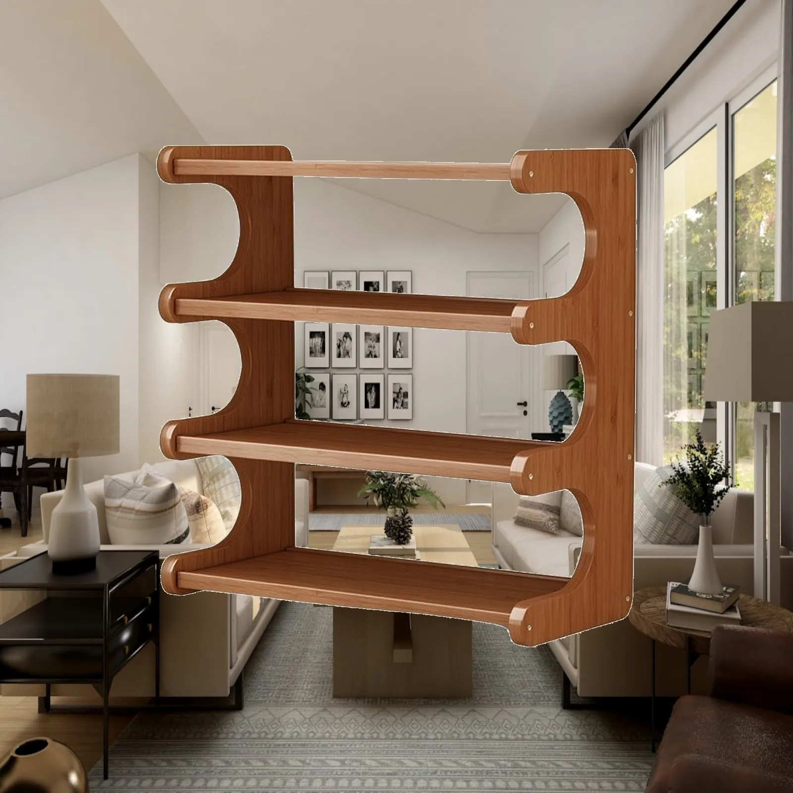 Tabletop Shelf Unit Compact Open-Shelf Tabletop Organizer Wood-Look Desktop Storage Rack Movable for Kitchen, Office