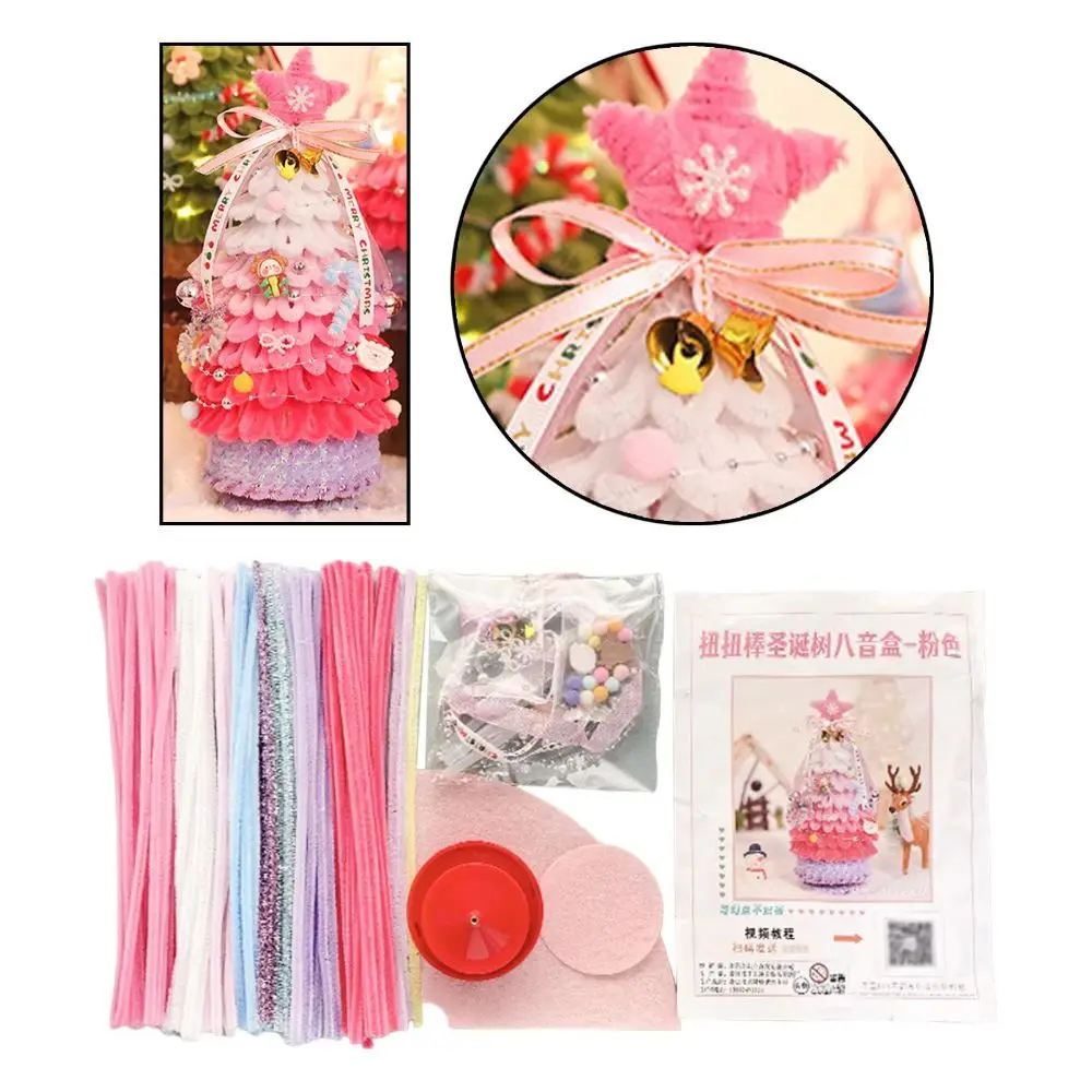 Set di detergenti per tubi natalizi fatti a mano, albero di Natale rotante artigianale, steli in ciniglia, albero di Natale in peluche di cartone animato, bastoncino twist fai da te