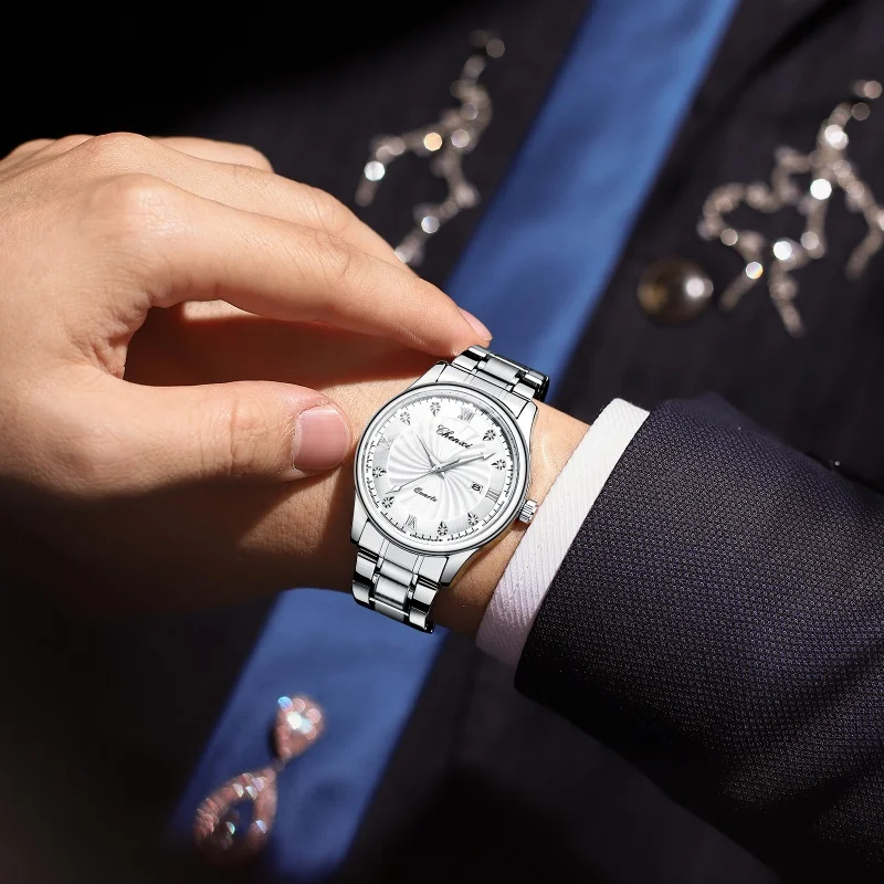 CHENXI 012 Reloj de cuarzo para hombre Reloj de pulsera simple de moda Calendario Luminoso Resistente al agua Relojes de negocios de acero inoxidable para hombres