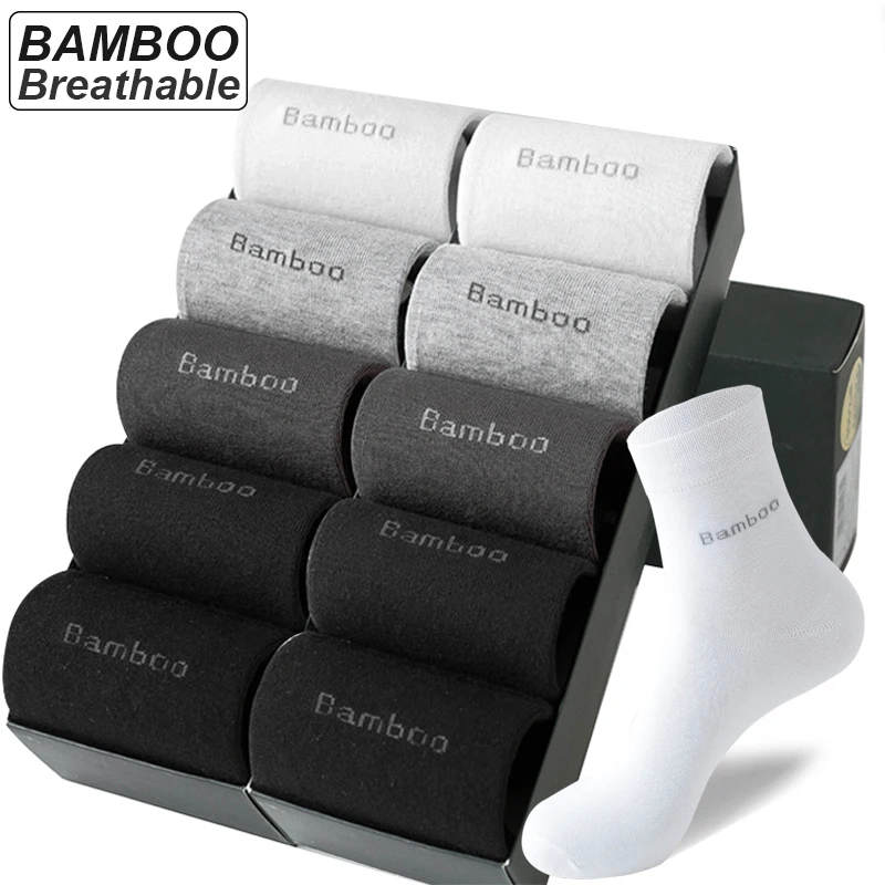 10Pairs Bamboo Fiber Socks Men Casual Business Anti-Bacterial Comfortable Breatheable High Quality Sock Male Plus Size EU38-46