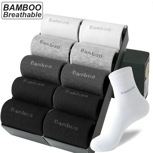 10 pares de calcetines de fibra de bambú para hombre, calcetines informales de negocios antibacterianos, cómodos y transpirables, calcetines de alta calidad para hombre de talla grande EU38-46