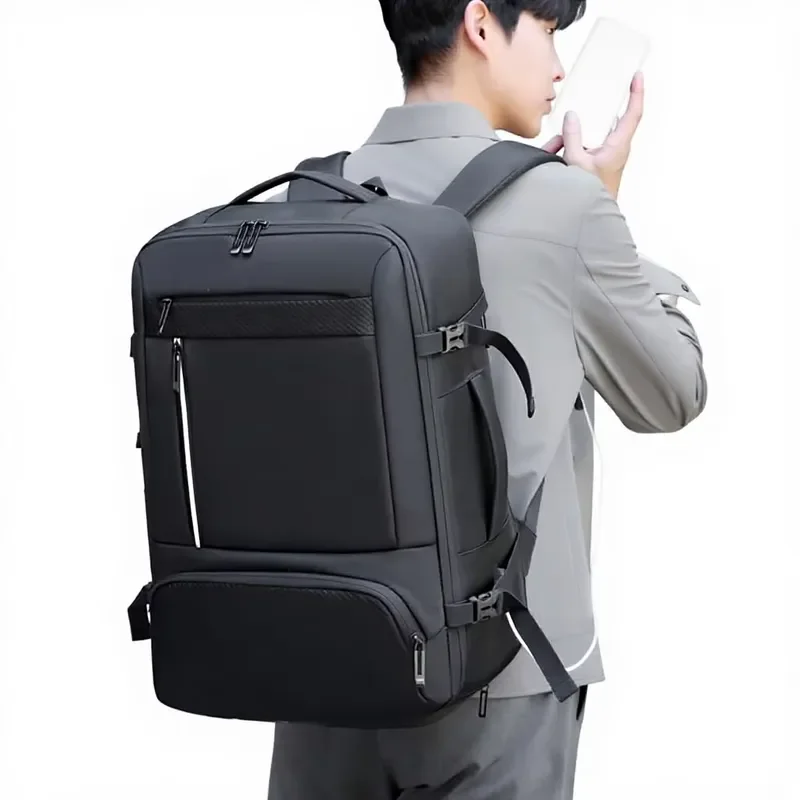 Expandable Laptop Backpack for Men Business Travel Commuter Bag with Shoe Compartment Waterproof USB Charging Port Wet Dry