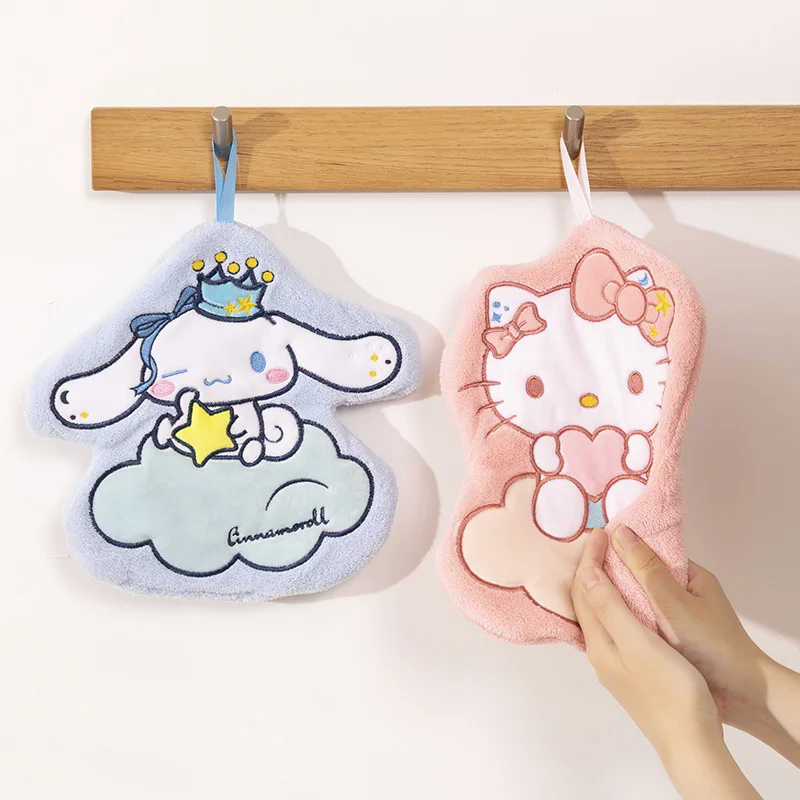 Sanrio Hellokitty Kuromi Coral Velvet Hand Towels Hanging Thickened Kitchen Towels Quick Drying Handkerchiefs Cleaning Cloth