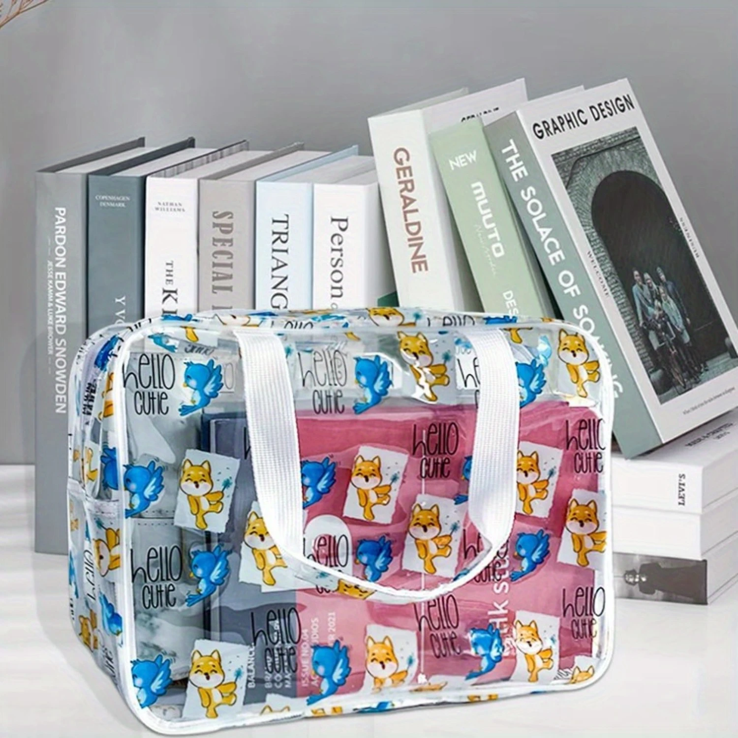 Clear Cartoon Cosmetic Bag for Woman, Waterproof Makeup  Pouch with Zipper, Portable Travel Wash Bag Organizer Case, Bird