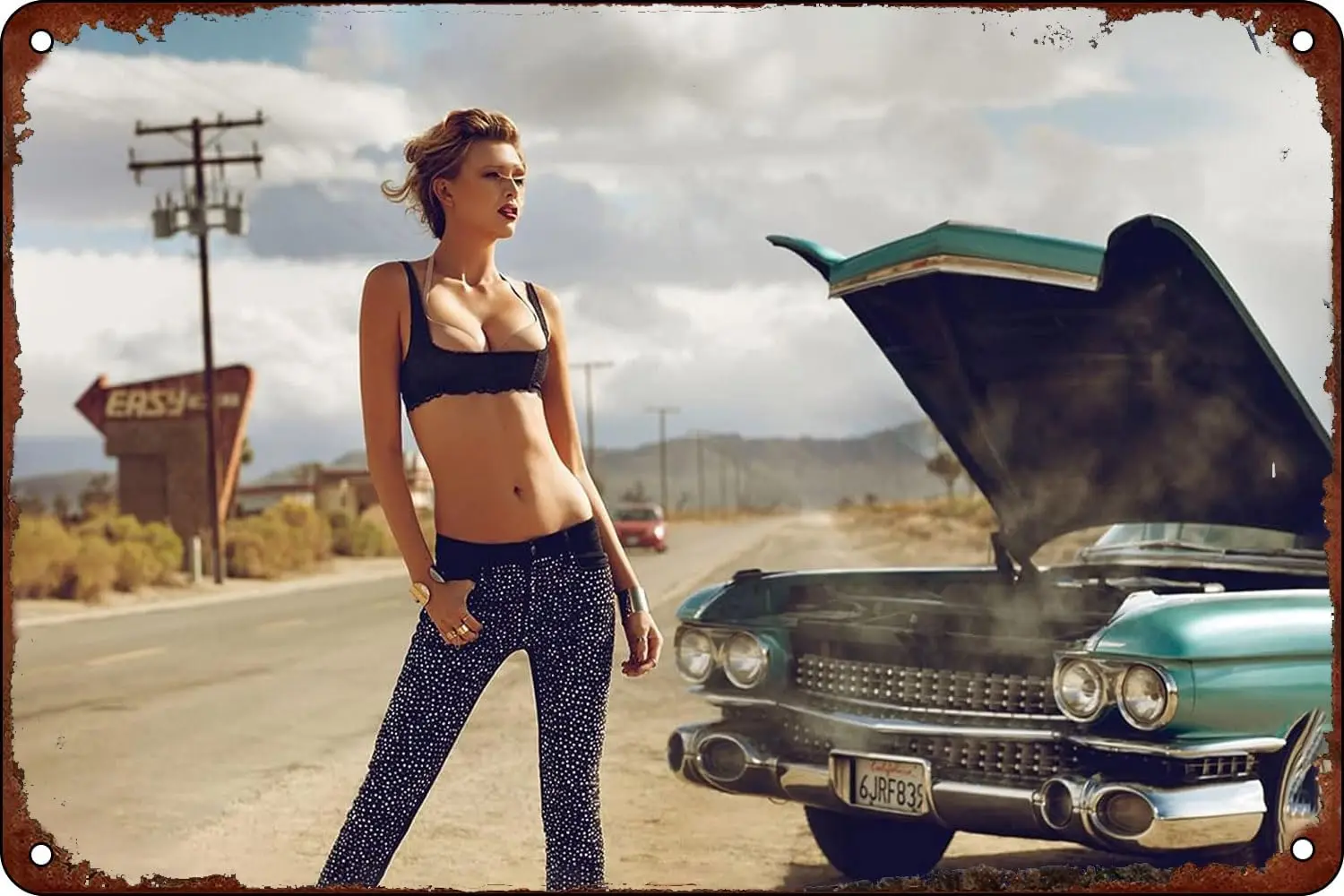 Metal Signs Pin Up Girl Sexy Poster Bikini Girls Car On Railway Vintage Tin Sign Funny Art Wall Decorations for Home Bedroom