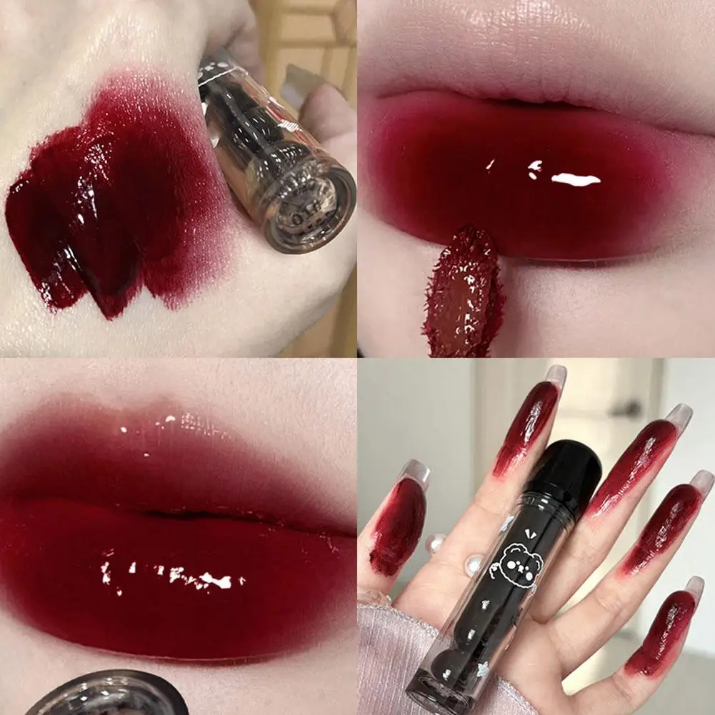 Bear Dudu-esmalte de labios de espejo transparente, superblanqueador, luz hidratante, copa de brillo de tomate, lápiz labial rojo antiadherente L M7Y2