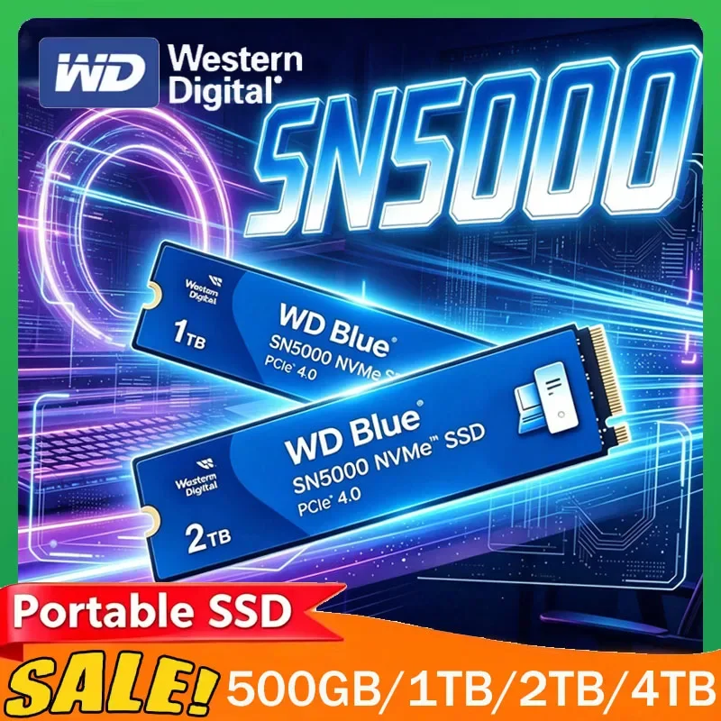 Western Digital SN5000 WD Blue 1T 2T PCIe Gen 4.0 NVMe M.2 2280 Internal SSD Hard Drive for Laptop Gaming Desktops