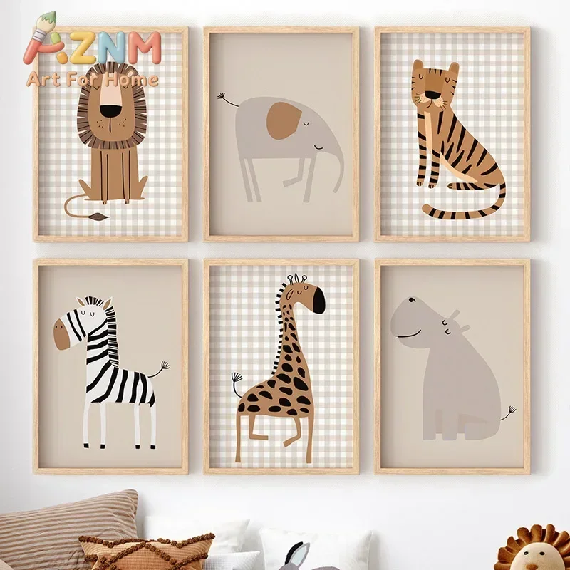 Lion Tiger Elephant Giraffe Jungle Animal Nursery Wall Art Canvas Painting Posters and Prints Wall Pictures Baby Kids Room Decor