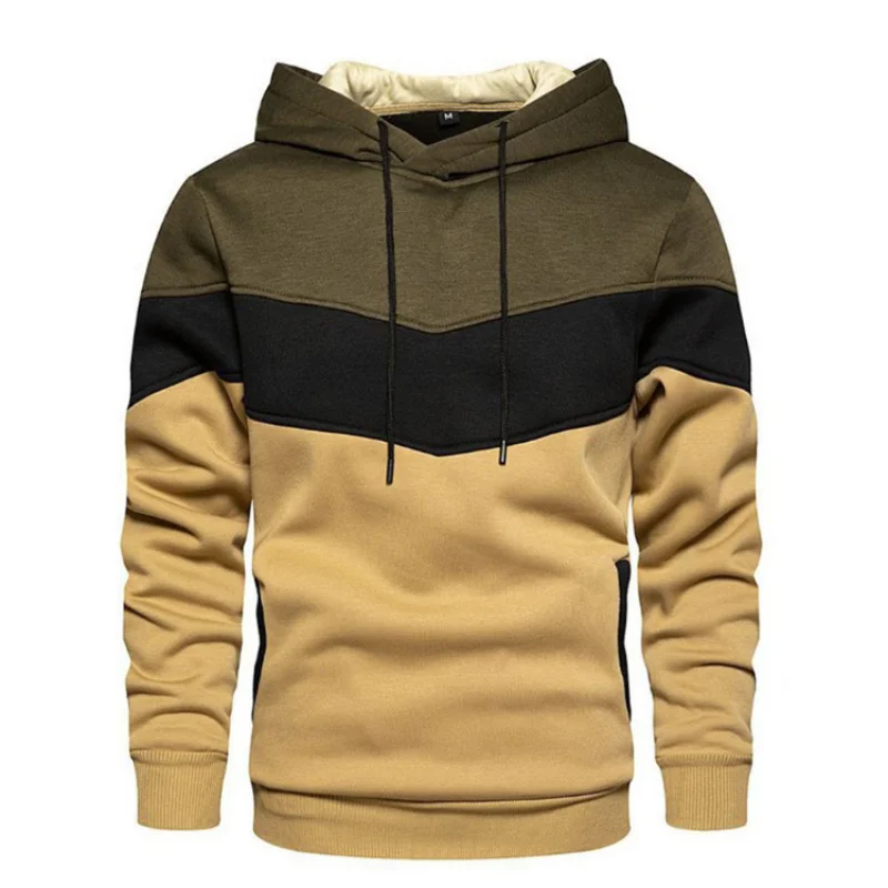 Men's Fleece Sweatshirt 2023 New Man Patchwork Hoodies Sweatshirt Autumn Winter Warm Sportswear Tracksuit Men Pullover Jacket