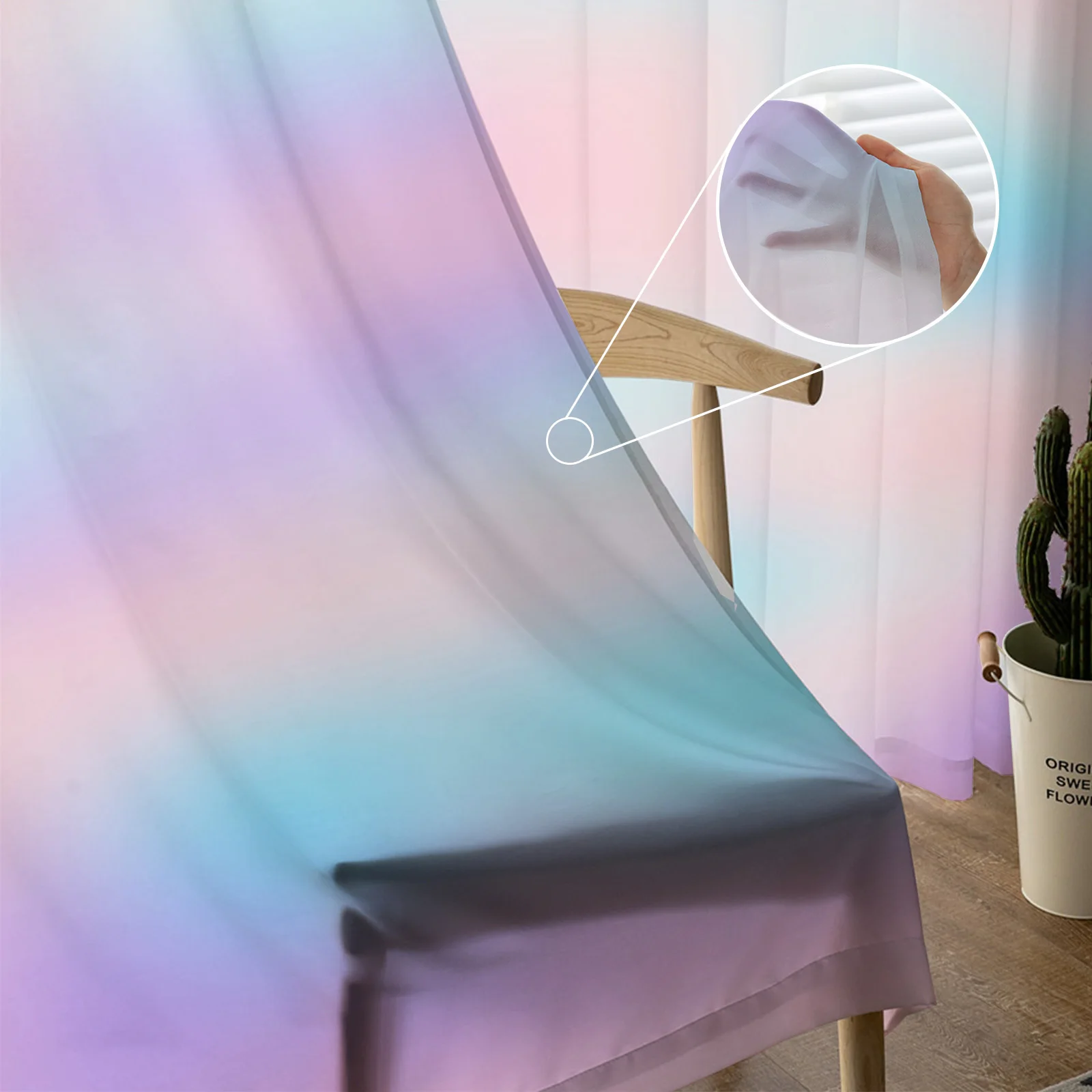 Rainbow Gradient Sheer Voile Curtains Window Tulle Curtains for Living Room Bedroom for Kitchen Curtains Decoration