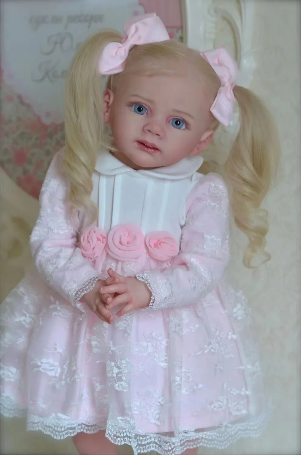SINO-BB Customized Limnited Supply 25inch Reborn Baby Fritzi With Standing Legs Sweet Girl Hand-rooted Blond Hair Christmas Gift