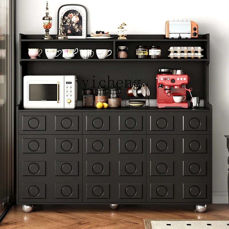 

ZK French black dining side cabinet retro integrated wall large capacity storage cabinet household storage cabinet