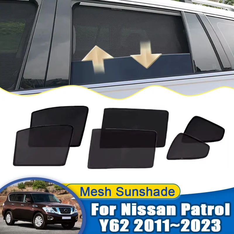 

Для Nissan Patrol Y62 MK6 2011~2023: Сетчатые шторки-сетки на лобовое стекло, магнитные солнцезащитные козырьки, аксессуары для авто, автозапчасти