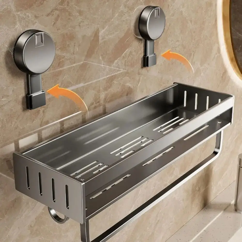 

Carbon Steel Suction Cup Bathroom Rack No-punch Strong Load-bearing Shower Storage Shelf Wall Mount Large Capacity