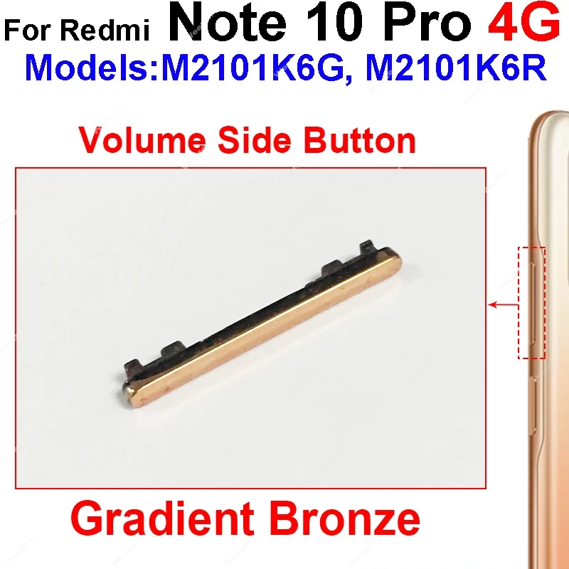 Pulsante laterale del volume per Xiaomi Redmi Note 10 10s 10T Pro 4G 5G Tasto del volume Tasti laterali di alimentazione Riparazione pezzi di