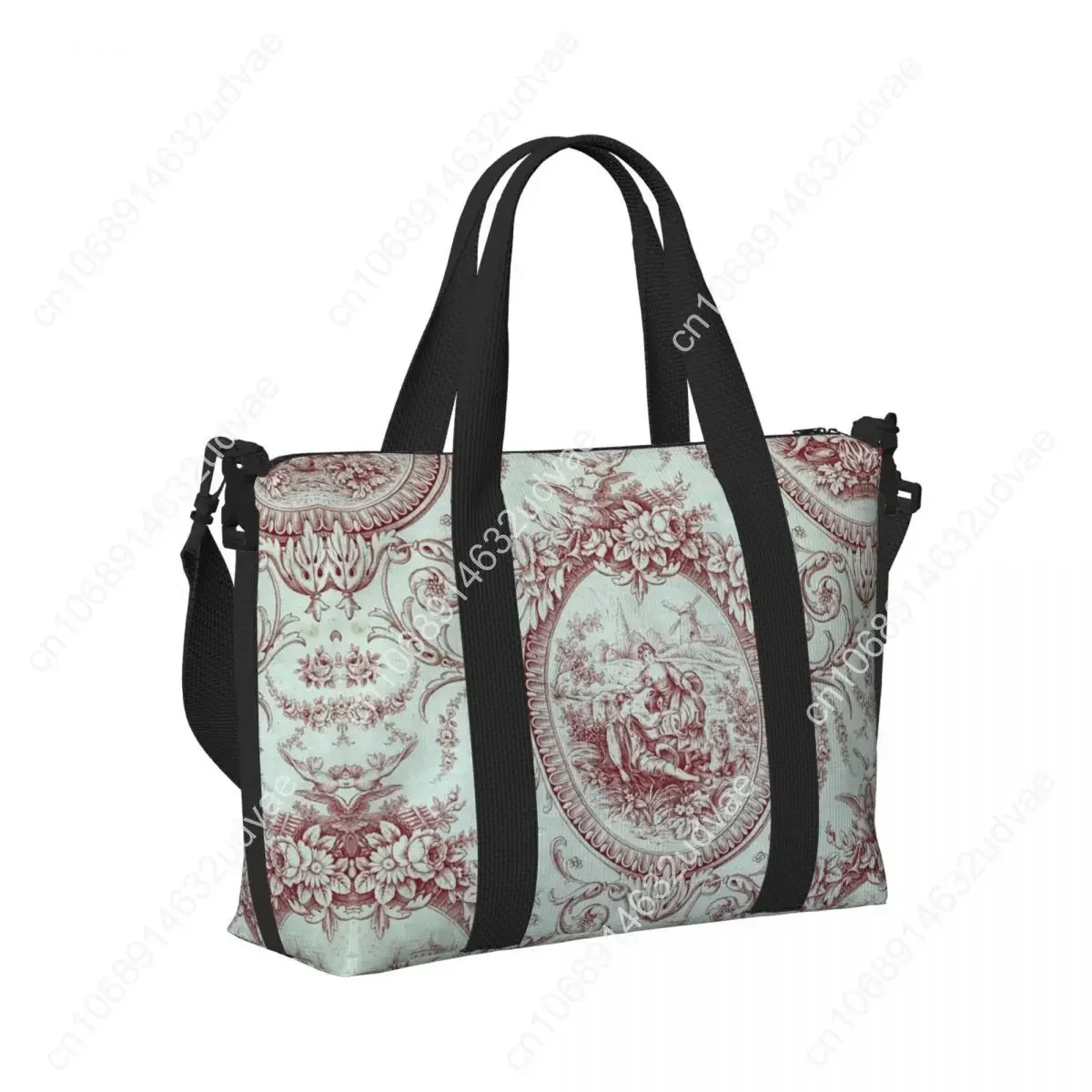 Tas Tote Motif Toile De Jouy Biru Dongker Prancis Kustom, Tas Bahu Wanita Kapasitas Besar, Seni Tradisional, Tas Olahraga, Pantai, dan Perjalanan