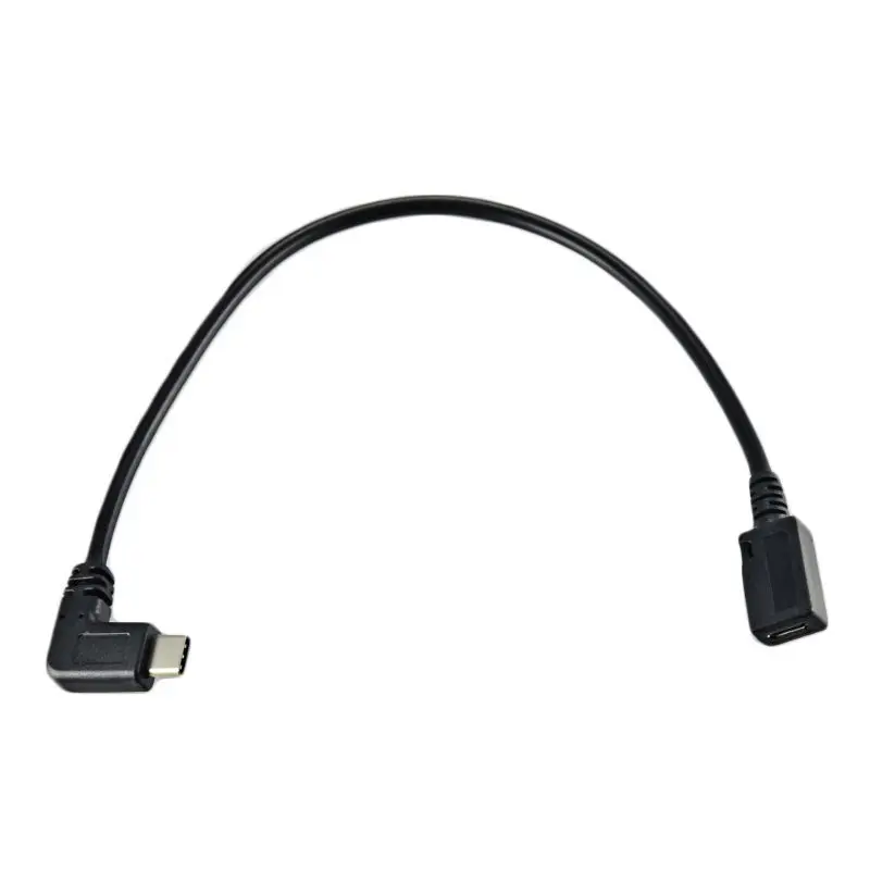 Typ C USB męski na Micro USB 5-pinowy żeński kabel do ładowania danych Adapter 90 stopni prosty 0,3 m