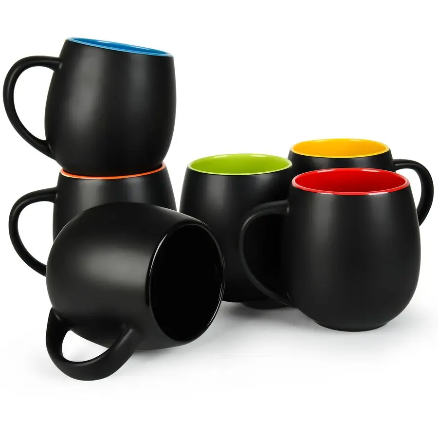 

Набор из 6 керамических кружек для кофе, чая, сока, какао, 20 унций, матовый черный фарфор, несколько цветов.