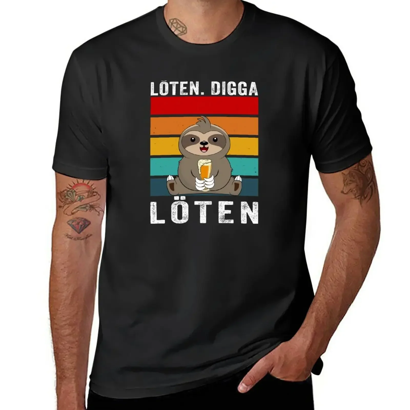 L?ten Digga Loten Faultier Bier Saufen T-Shirt oversizeds blacks funny t shirts for men