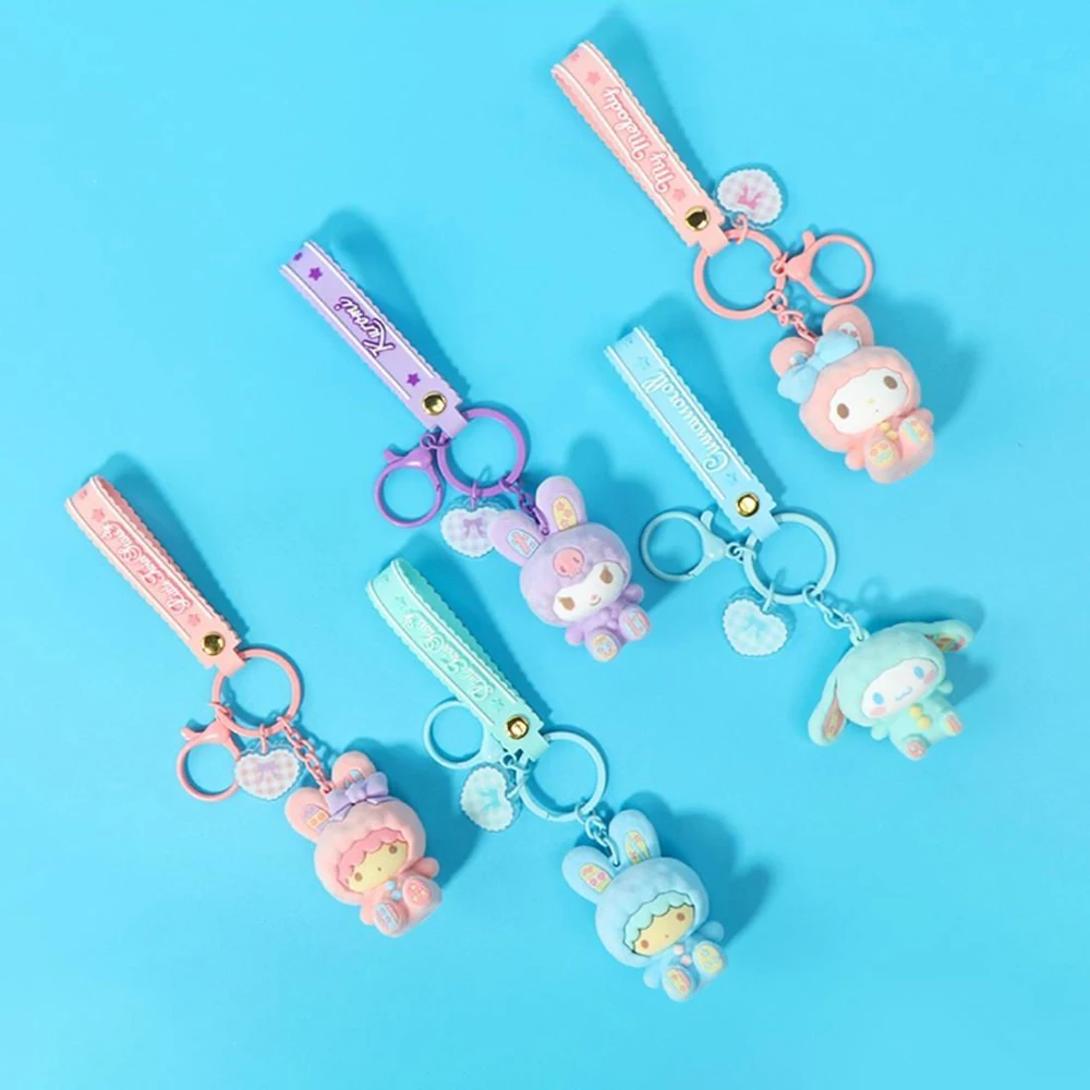 Miniso Pendant Sanrio Cinnamoroll Kuromi Melody Flocking Rabbit Series Bag Hanging Decoration Anime Kawaii Cute Pendant Gift