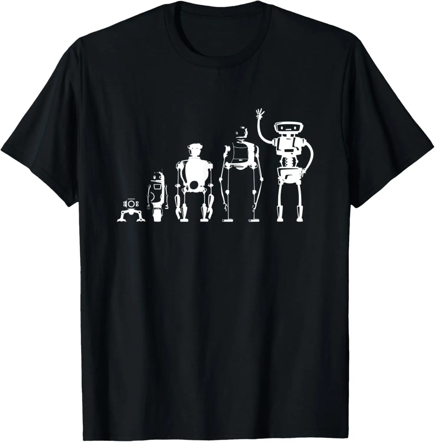 Robot Evolution Graphic Tee Casual Cotton T Shirt Men's Short Sleeve Crew Neck Top