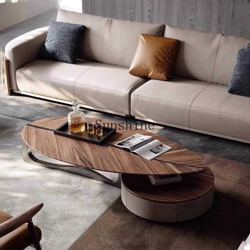 

High-end minimalist walnut medium and ancient style villa living room special-shaped coffee table