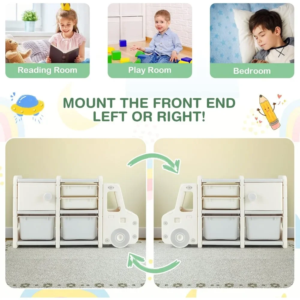 Costzon-Organisateurs et rangement de jouets, coffre à jouets pour enfants avec 2 grands bacs de rangement, 2 égouts de proximité à nervures, armoire ouverte polyvalente