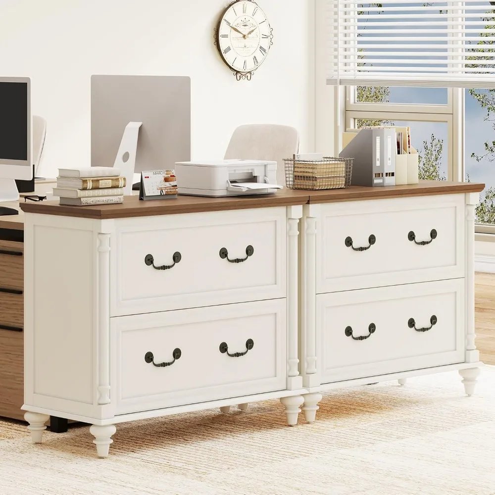 Farmhouse Lateral File Cabinet 2 Drawers File Cabinet for Legal/Letter/A4 Size Hanging Files, Large Wood File Storage Cabinets P