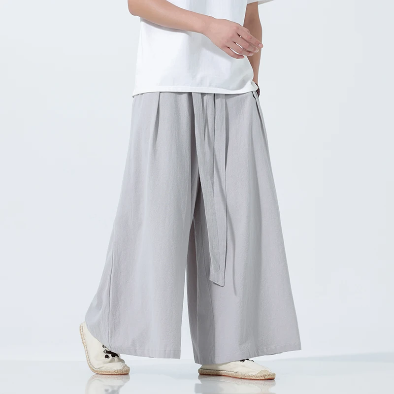 Chinese Traditional Clothing Man Cotton Linen Wide Leg Pants Roupa Para Homem Taichi Elastic Waist Men Pantalones Hippies Hombre