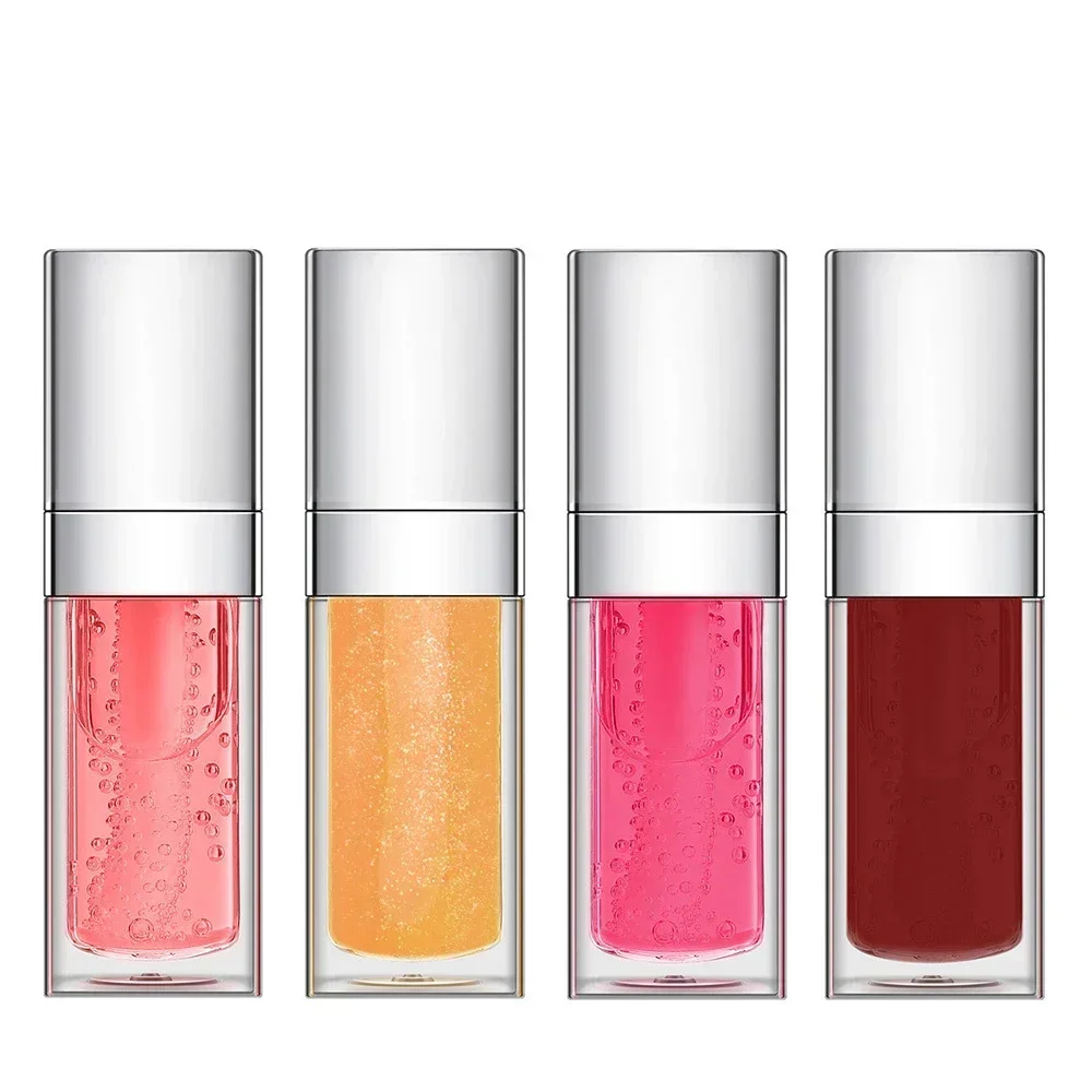 

8ml Private Label Lip Oil Custom Bulk 30-color Silver-plated Square Tube Lipgloss Watermelon Strawberry Fruit Makeup Plumper