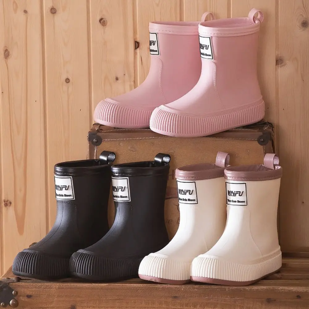 

Trend Letter Rain Boots Women Anti Slip Thick Sole Cartoon Rainshoes Drawstring Waterproof Calf Galoshes Rainy Season