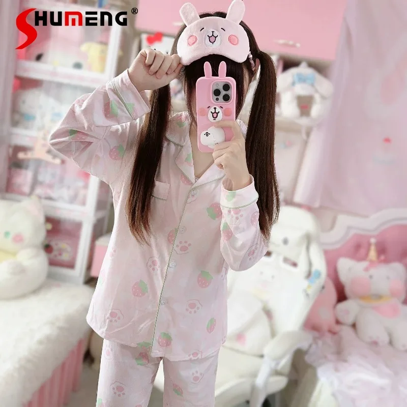 

Cotton Spring Autumn Pajamas for Women Original Cute Japanese Style Sweet Sleep Set Female Long Sleeve Pants Two Piece Suits