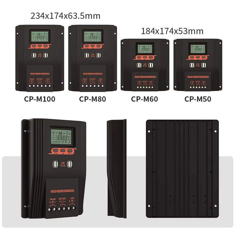 MPPT/PWM Solar Charger Controller 100A 80A 60A Solar Panel Regulator LCD Display Various Load Control Modes Support GEL Li-ion