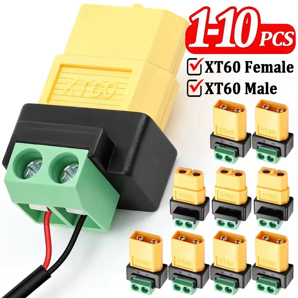 1-10PCS XT60 Male/Famale To 2Pin Screw Terminal Adapter Solderless Power Plugs Charging Connector for Drone Balance Charger