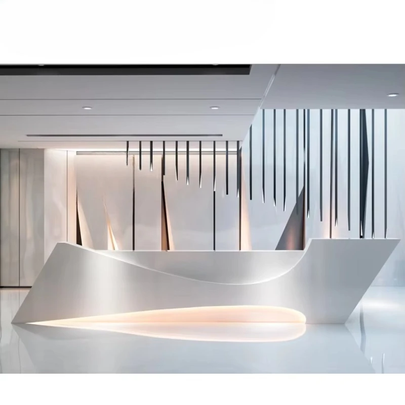 

Luxury Wooden Office Reception Modern White Salon Front Desk