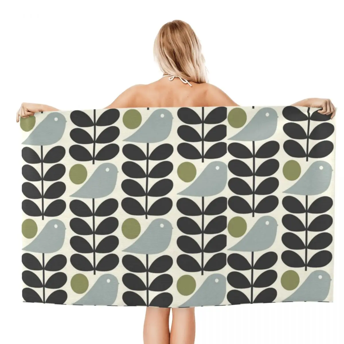 Custom Multi Stem Bird Beach Towel Orla Kiely Scandinavian Super Soft Microfiber Pool Towels