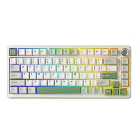 YUNZII B75 PRO Green Mechanical Gaming Keyboard, Gasket 75 Knob RGB Keyboard, BT/Wired/Wireless Hot-Swap Custom Creamy Keyboard