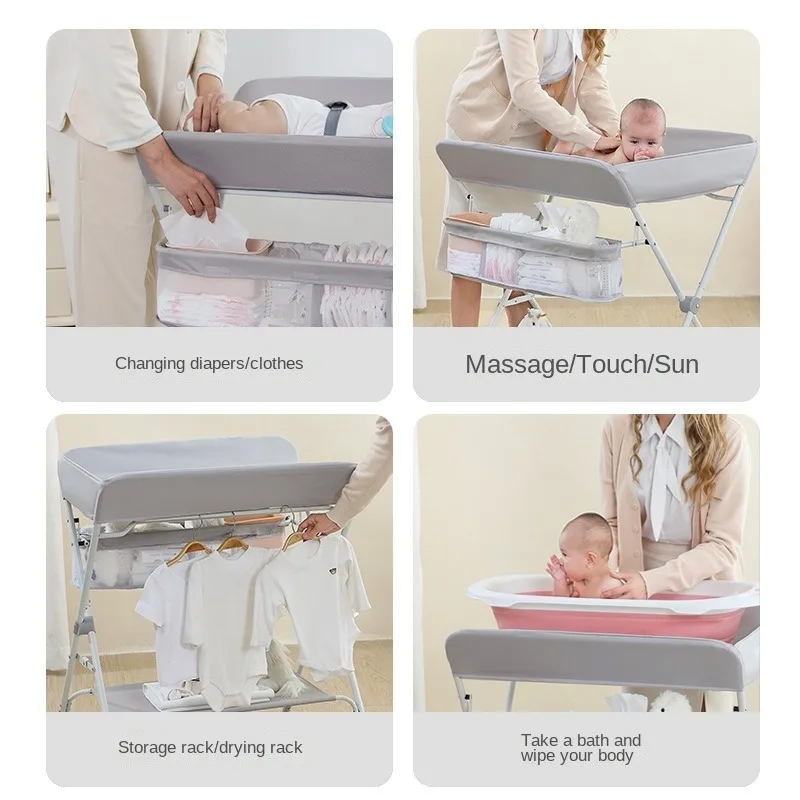 طاولة تغيير الحفاضات المحمولة مع عجلات لمحطة تغيير الحفاضات المتنقلة القابلة للطي مع ارتفاع قابل للتعديل وتخزين كبير #5